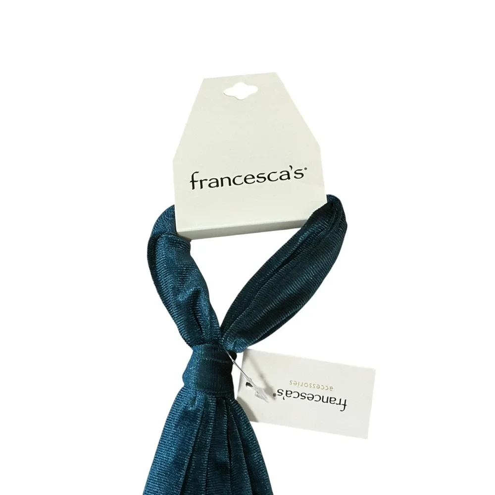 Francescas Teal Blue Velvet Skinny Scarf Hair‎ Tie Bag Accessory NWT